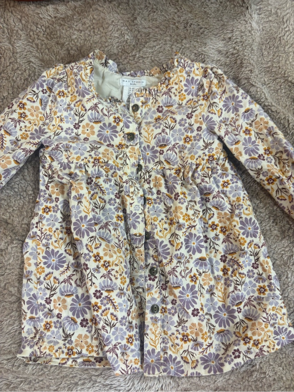 Max Studio Kids Floral Long-Sleeve Dress in Lavender & Mustard